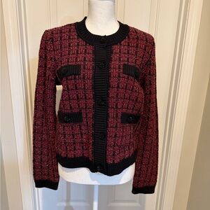 Karl Lagerfeld NWT Women's Tweed Jacket - Burgundy and Black
